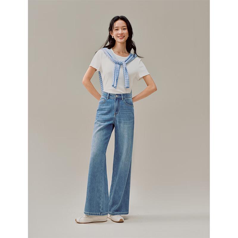 INMAN Vintage Washed Denim Flare Cropped Pants