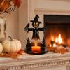 Spooky Pumpkin Tea Light Decor Halloween Wooden Candle Holder, Black Hollow Crow Spider Tealight Display Party Atmosphere Stand, Gothic Silhouette