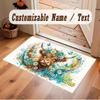 Highland Cow Theme Soft Crystal Velvet Rug Custom Name & Text Print Non Slip Floor Rug for Bedroom Living Room