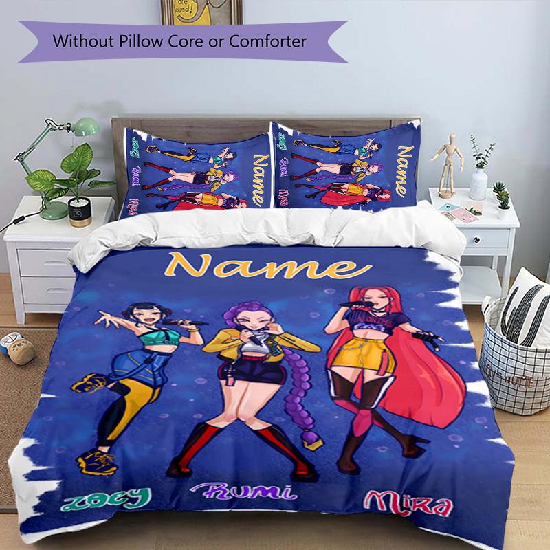 3pcs KPop Demon Hunters30 Cover Set - Personalized Name, HD Printed Bedding with 1 Cover and 2 Pillowcases - Perfect for Home Decor, Easy Care
