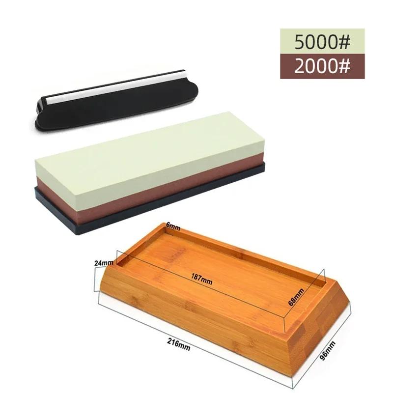 Profesionální sada kamene na broušení nožů 400/1000 3000/8000 Zrnitost Protiskluzová bambusová základna Oboustranné vedení nože brousek