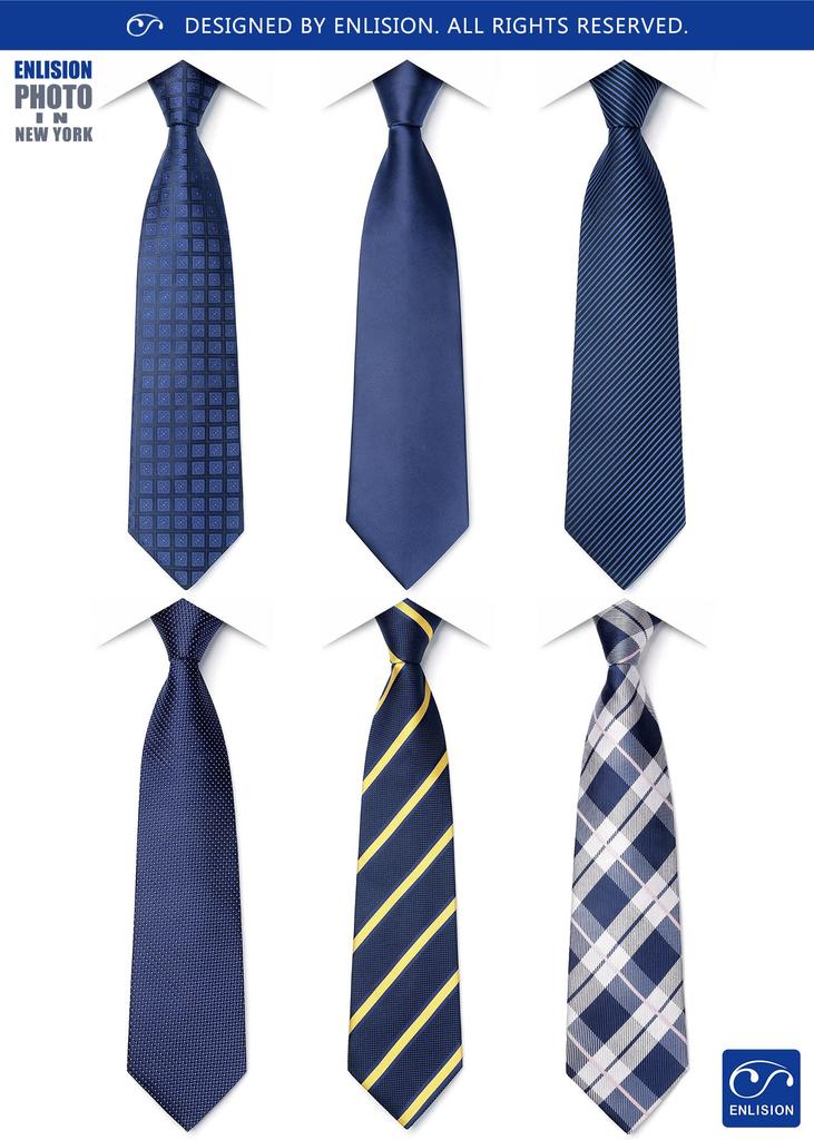 [Enlision] Business Tie Set of 6, Formal Tie Set with Pocket Square, Blue Tie, Brand Name Gift for Men, T6-01