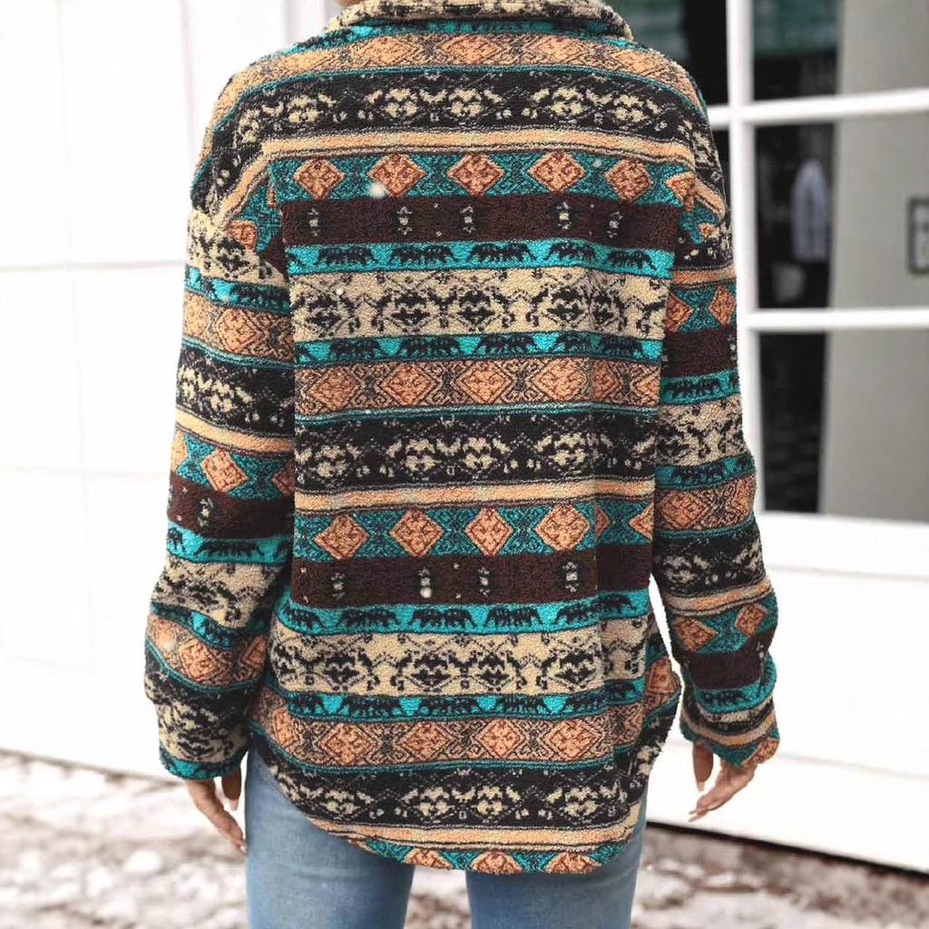 Veste ample rétro en peluche à manches longues et revers pour femme