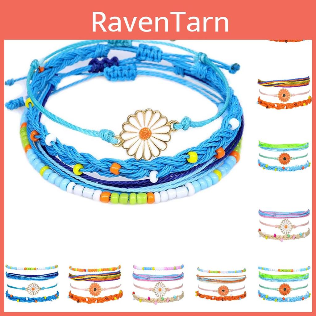 Exquisite Handwoven Bracelet Set With Waterproof Wax Thread And Alloy Sunflower Beads