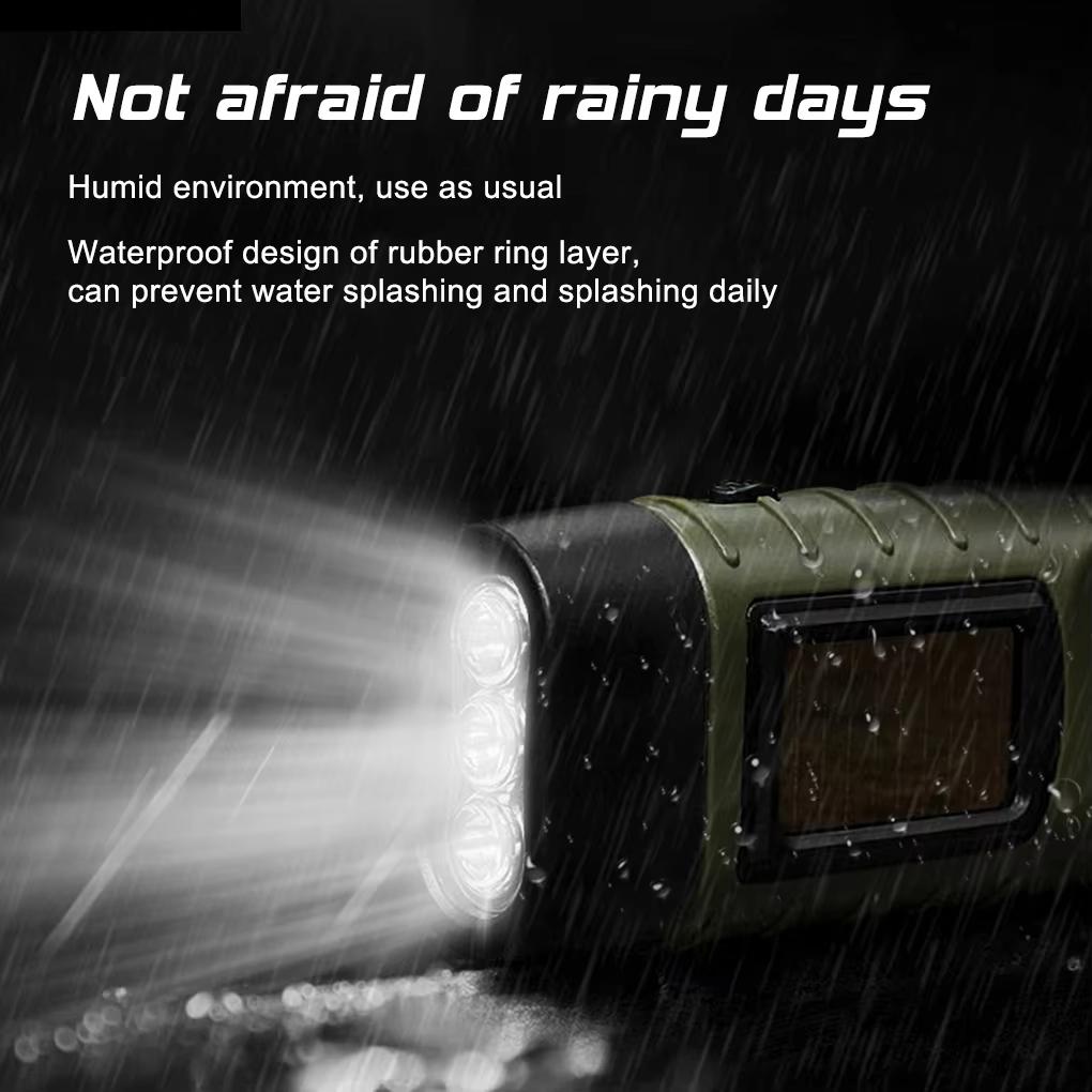 Solar Hand Crank Flashlight Rechargeable LED Emergency Light Outdoor Camping Power Supply Torch for Hiking Survival and Disaster Use
