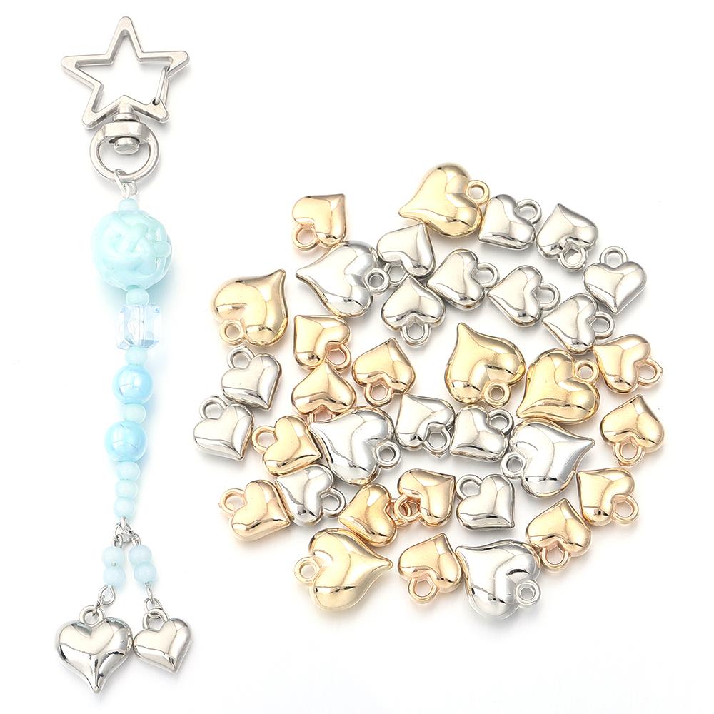 50pcs/lot Gold Color Heart shape Charms CCB Plastic Spacer Beads Pendant For Jewelry Making DIY Crafts Bracelet Earring Necklace