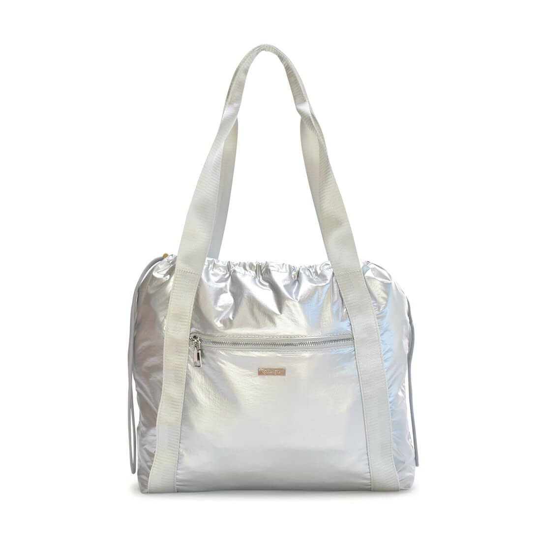 

[Barcos Blue] Drawstring Bag, Lightweight Tote Bag, Nylon Bag, Fits A4 Size, Easy to Use, Silver
