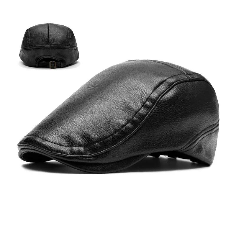 2025 Autumn and Winter PU Solid Newsboy Caps Men and Women Painter Beret Hats 147
