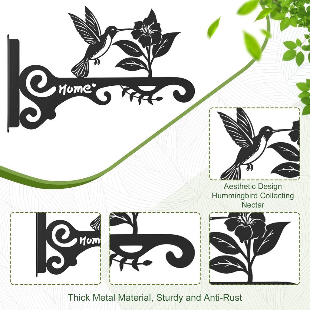 Outdoor Plant Hanger 2 Pieces Flower Basket Hangers 10 Inch Metal Rack Wall Mounted With Bird Flower Design For Patio Lantern