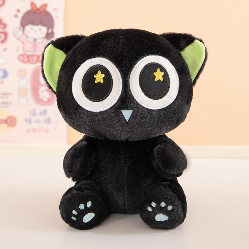 Luo Xiaohei Gato Negro Juguete de Peluche Muñeco de Gato de Ojos Grandes Lindo Muñeco de Gato Regalo de Cumpleaños