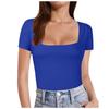 Solid Color Square Neck Short Sleeved Top Pure Color Square Collar Short Sleeve Tops Female