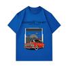Men's 100% Cotton Crew Neck Short Sleeve T-Shirt, Retro Red Classic Car Urban City Sunset Print Casual Oversized Comfortable Summer Tee For Street Dai