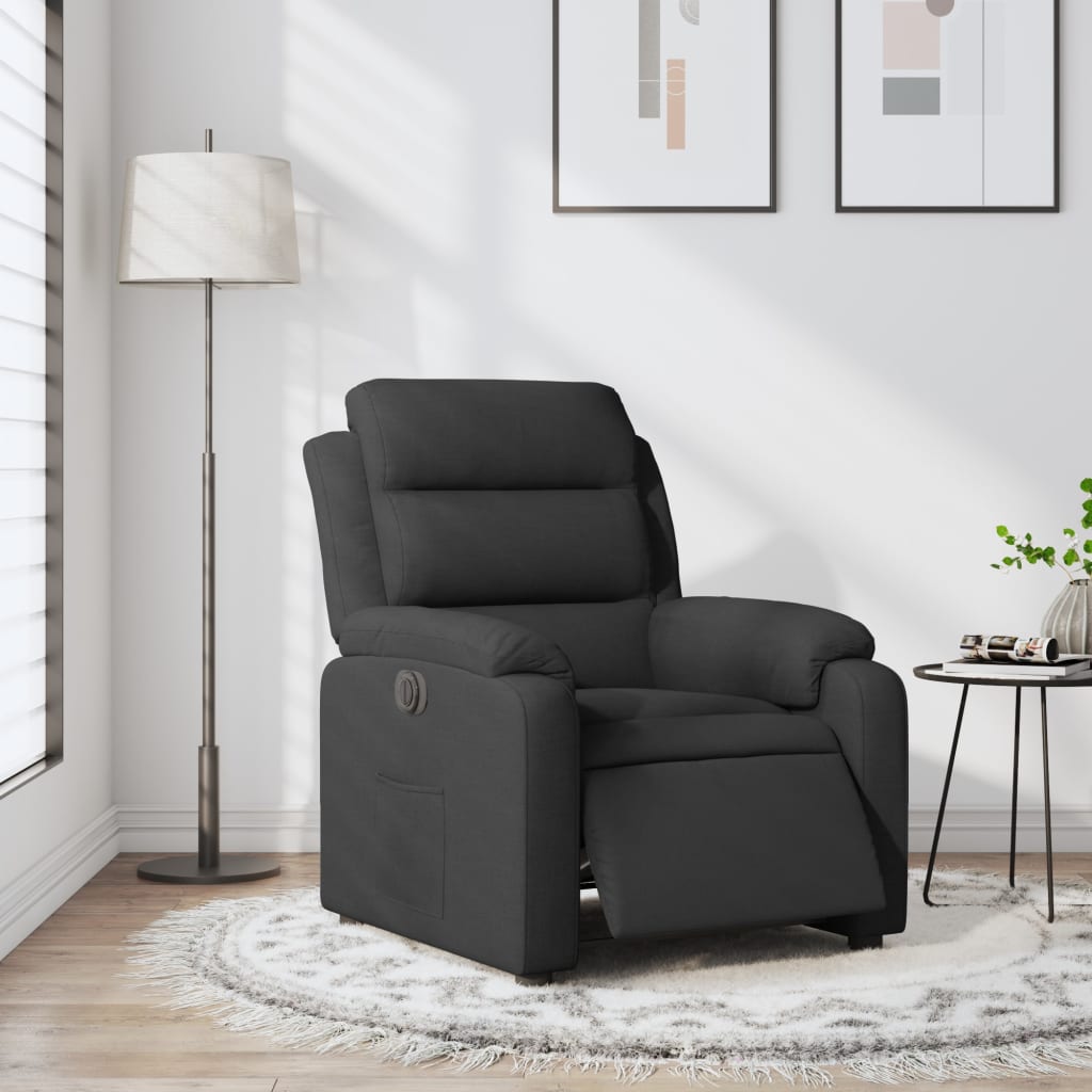 Electric Recliner Chair Black Fabric