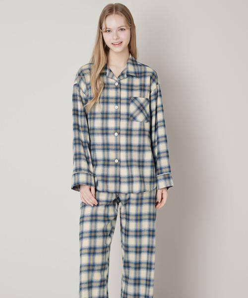 [BYC] Unisex Cotton Fleece Blue Check Pajama Set [Shipped from Korea] 100% Authentic