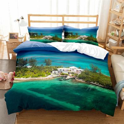Funda Nórdica King Queen Full Isla Tropical Escenario Marino Juego de Cama Hawái Mar Funda de Edredón 2/3 piezas Poliéster Funda de Edredón