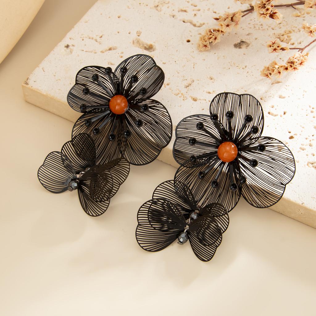 Fashion Metal Three-Dimensional Ginkgo Biloba Fringed Necklace, Personalized Flower Leaf Necklace Earrings