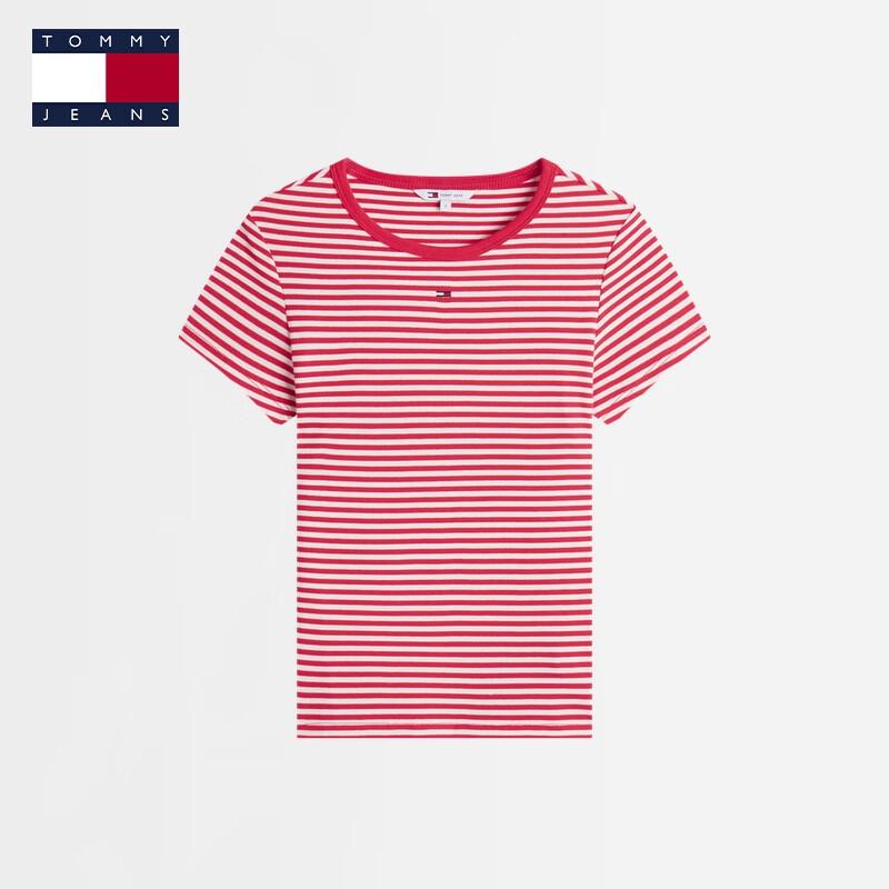 TOMMY JEANS Women's Striped Ribbed Slim-Fit Short Sleeve T-Shirt