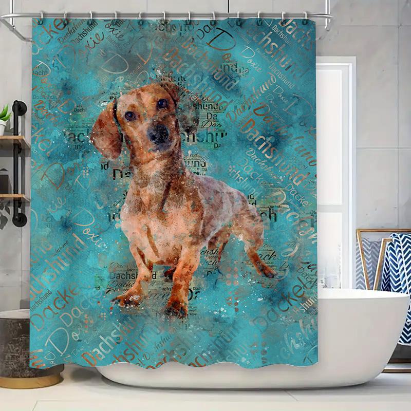 

Waterproof Dog Pattern Shower Curtain with Rusty Houndstooth Print in Blue Bathroom Decor for Dog Lovers Pet Owners 90x180cm