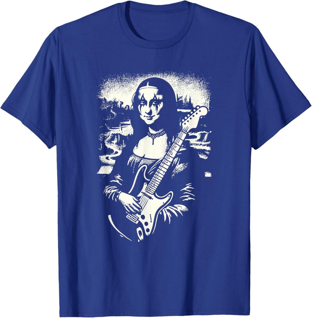 Mona Lisa Black Metal Guitar Graphic Tee Mens Casual Short Sleeve Print TShirt