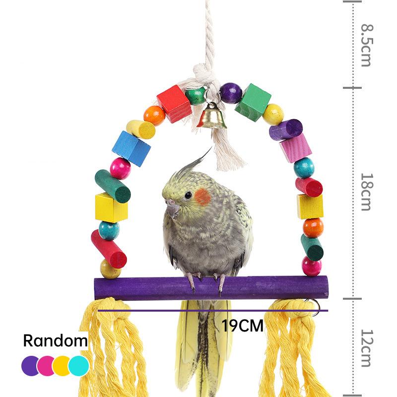 Wood Parrot Toys Bird Toy Cage Bird Accessories Swing Suspension Bridge Ball Cage Bells Pet Supplies Set