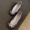 Polka Dot Round Toe Ballet Flats for Women Bow Decoration Shallow Sweet Dress Shoe Lightweight Soft Comfort Loafers