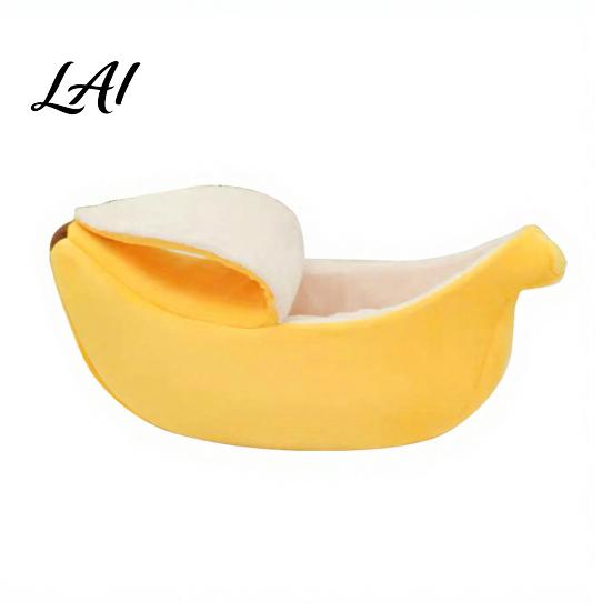 Soft Pet Bed for Autumn Winter Banana Cat Bed Plush Cave with Lid Fleece Lined Cozy Cover Hideaway Warm Semi Enclosed Cats Small Dogs Cute Shape