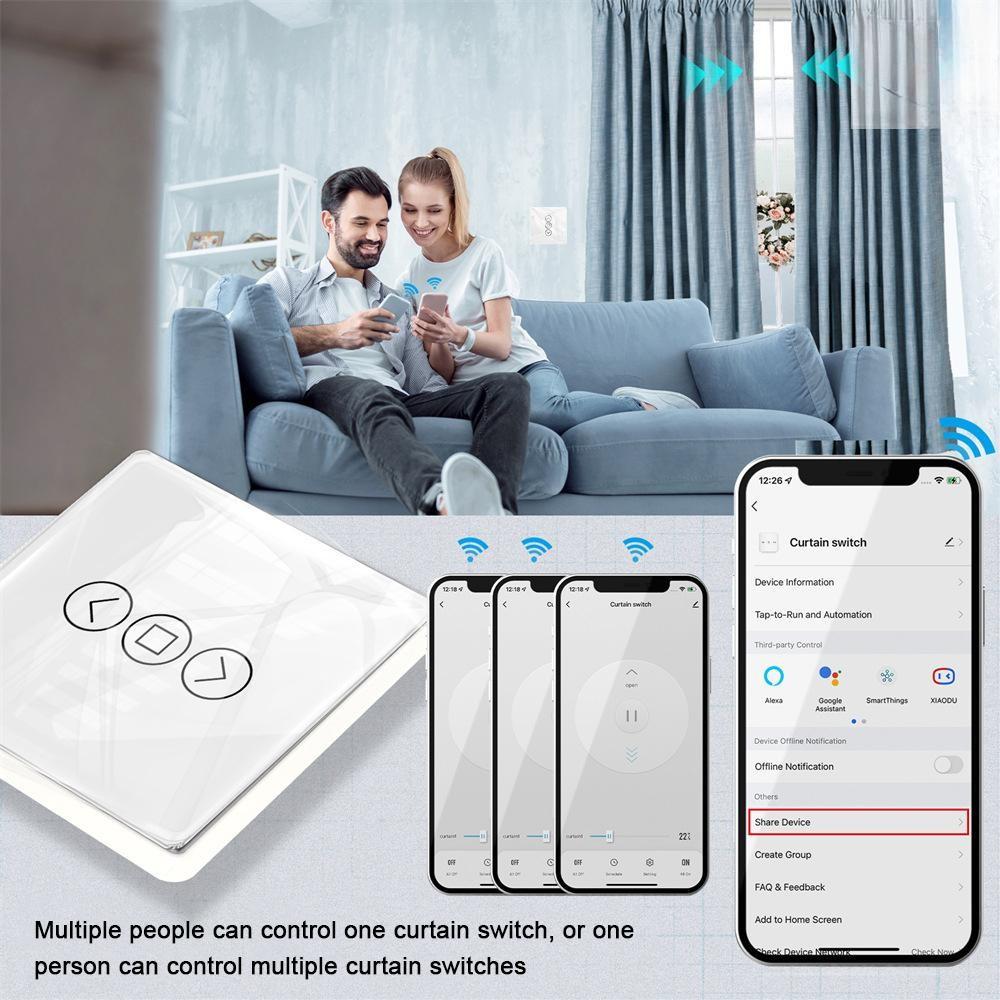 Tuya Wifi Intelligent Curtain Switch Arc Glass Touched Screen Curtain Controlling Panel Compatible with Alexa Assistant