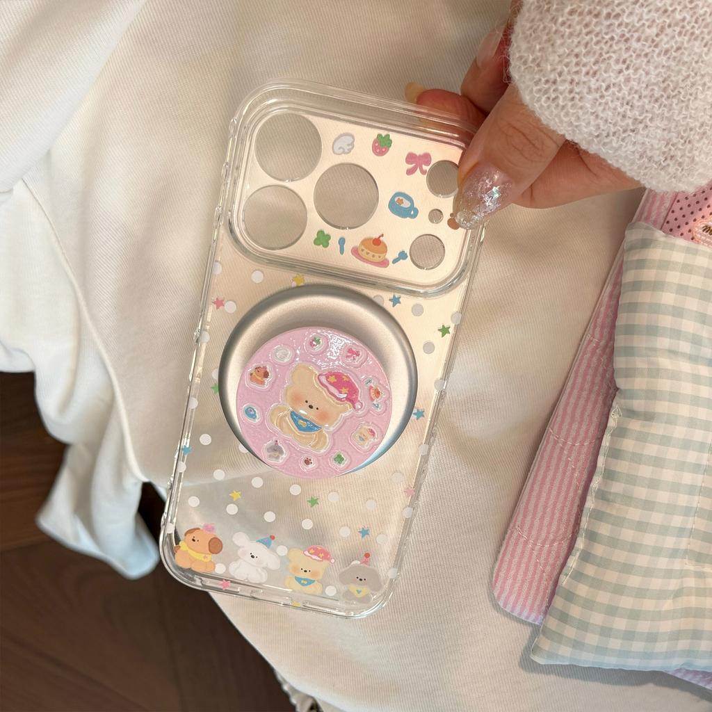 Children's Fun Puppy Is Suitable for Apple 17promax Mobile Phone Case Iphone16 Wave Dot Magnetic Suction Bracket 13 Girls 15 Transparent