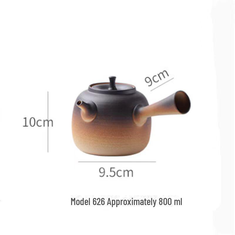 Ceramic Kung Fu Tea Set: Black Teapot with Side Handle and Charcoal Stove for Open Fire.