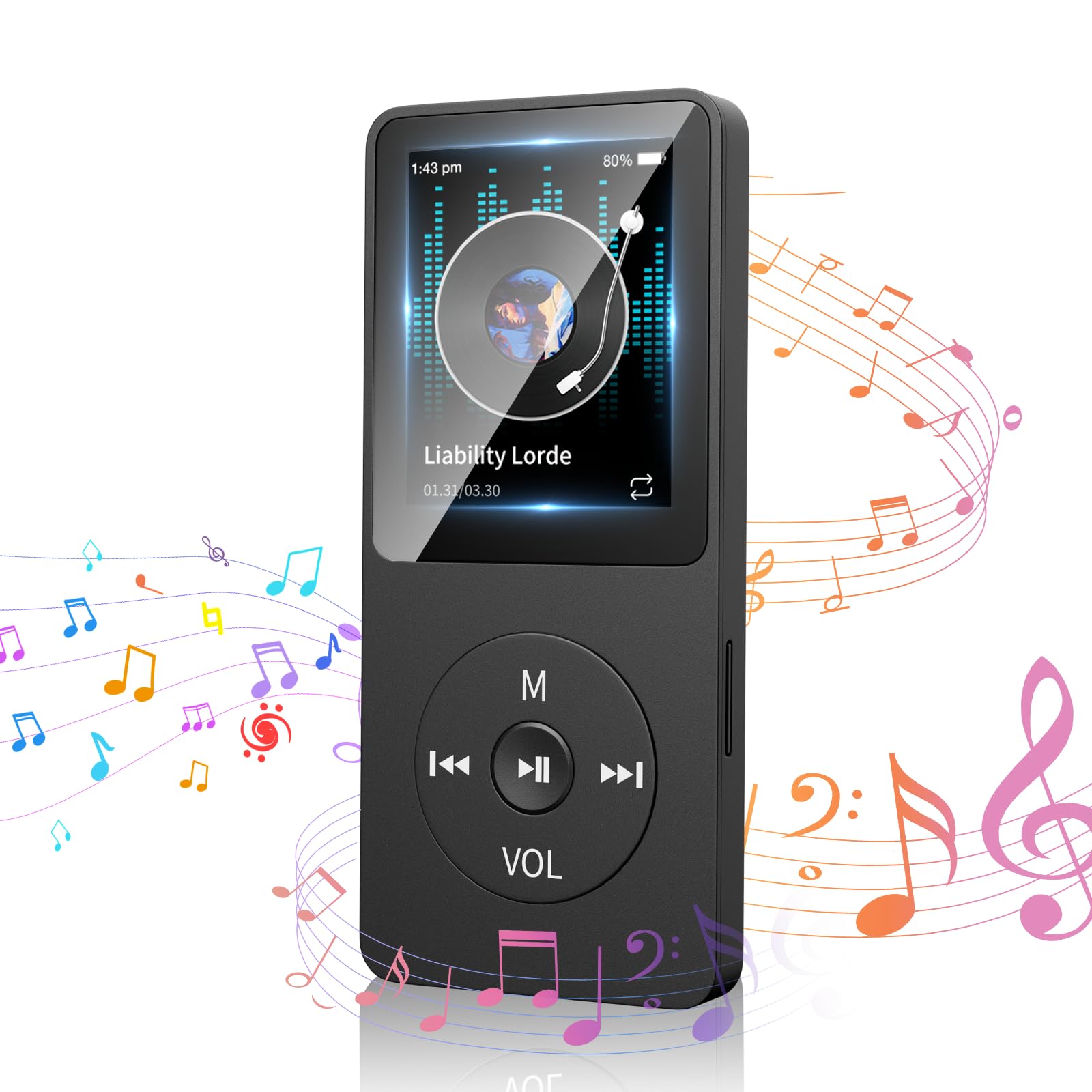 

MP3-плеєр Музичний плеєр Сумісний із 32 ГБ SD з можливістю розширення для перегляду годинника Чорний [випуск 2025] Карта Bluetooth 5.1, 128 ГБ, вбудований динамік,