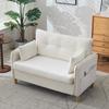 [New Arrivals] 127 cm 2-Seater Sofa, with Armrests, Soft Seat Cushions, Side Pockets, Chenille Fabric, Small Sofa for Office, Easy Assembly, Beige