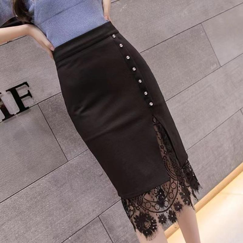 Einreiher Spitze Patchwork Sexy Rock Frauen Mode Einfarbig Schlanke Sommer Röcke mit Hoher Taille Größe Ist Kleiner Als Regelmäßige