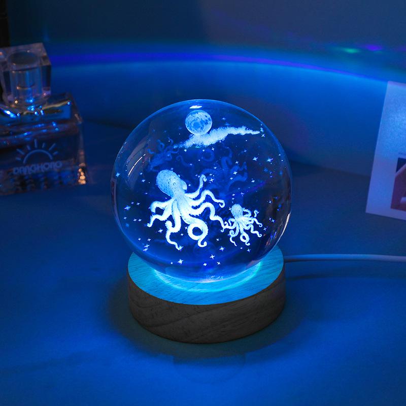 Laser-Engraved Luminous Jellyfish Crystal Night Light - Perfect Birthday Gift for Girls and Best Friends