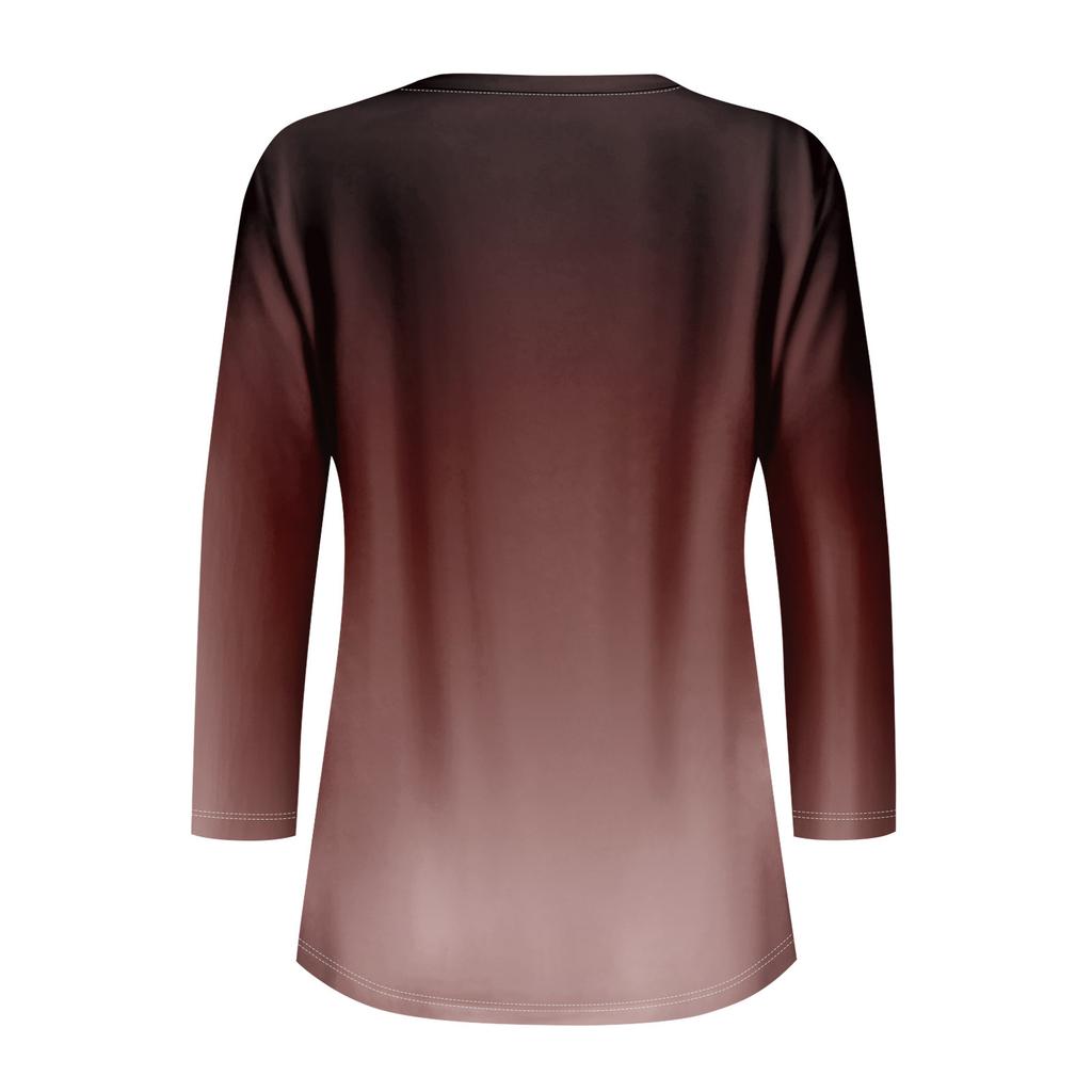 Women's Button Neck Tops Women's Casual Everyday Tops 3/4 Sleeve V Neck Fashion Print Shirt Tops Pocket Tee Sweatshirts