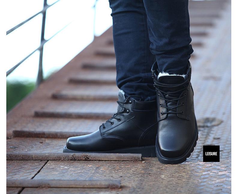 Pánské zimní bojové boty z pravé kůže s vlněnou podšívkou a vojenským háčkem