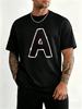 Men Red Crew Neck Tee Letter A Outline Graphic Print Oversized Short Sleeve Mens Summer Streetw