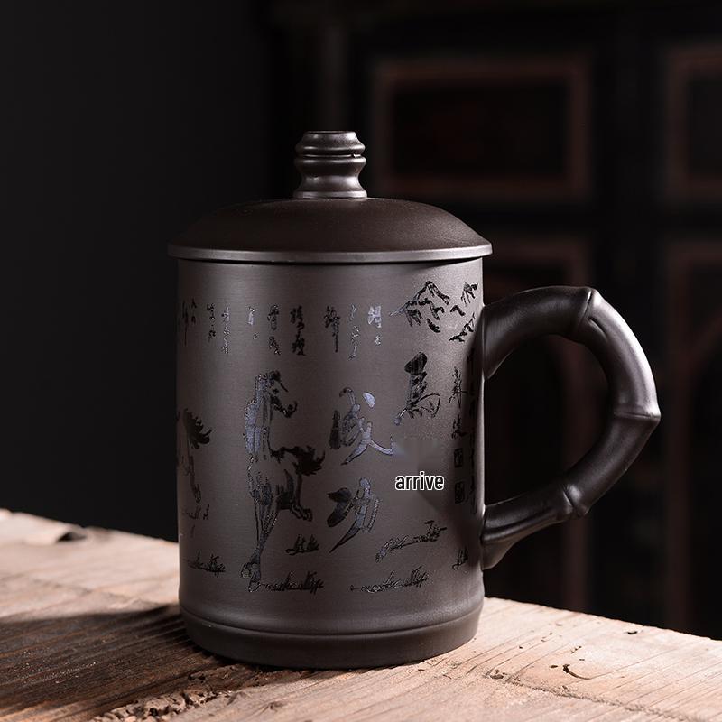 Large Capacity Purple Clay Office Tea Cup with Lid & Filter - Customizable Engraving Men's Personal Cup