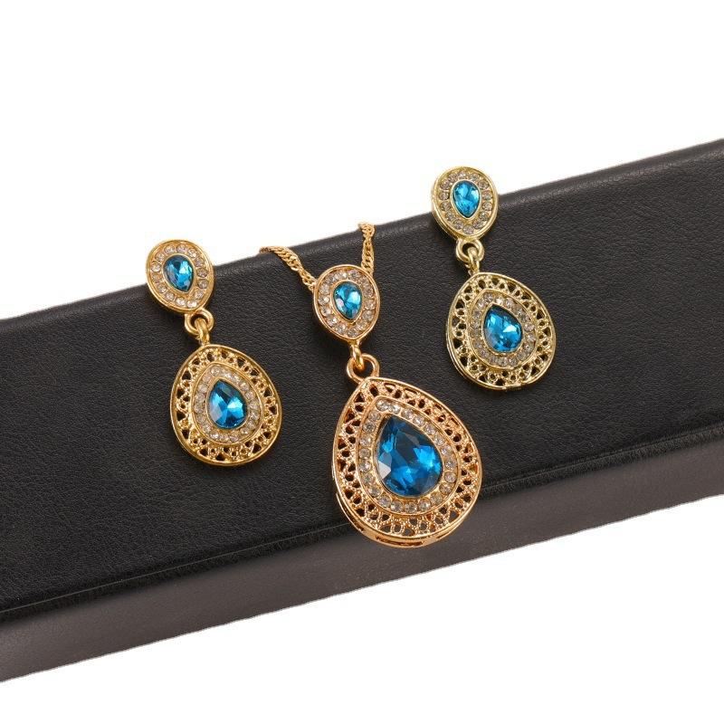 

Новые хрустальные серьги, набор из трех частей с подвеской в ​​виде капли воды, модный набор серег-ожерелья. синий