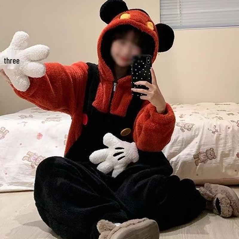 Women's Winter Cartoon Fleece Hooded Onesie Pajamas with Zipper - Cute 2025 Bathrobe