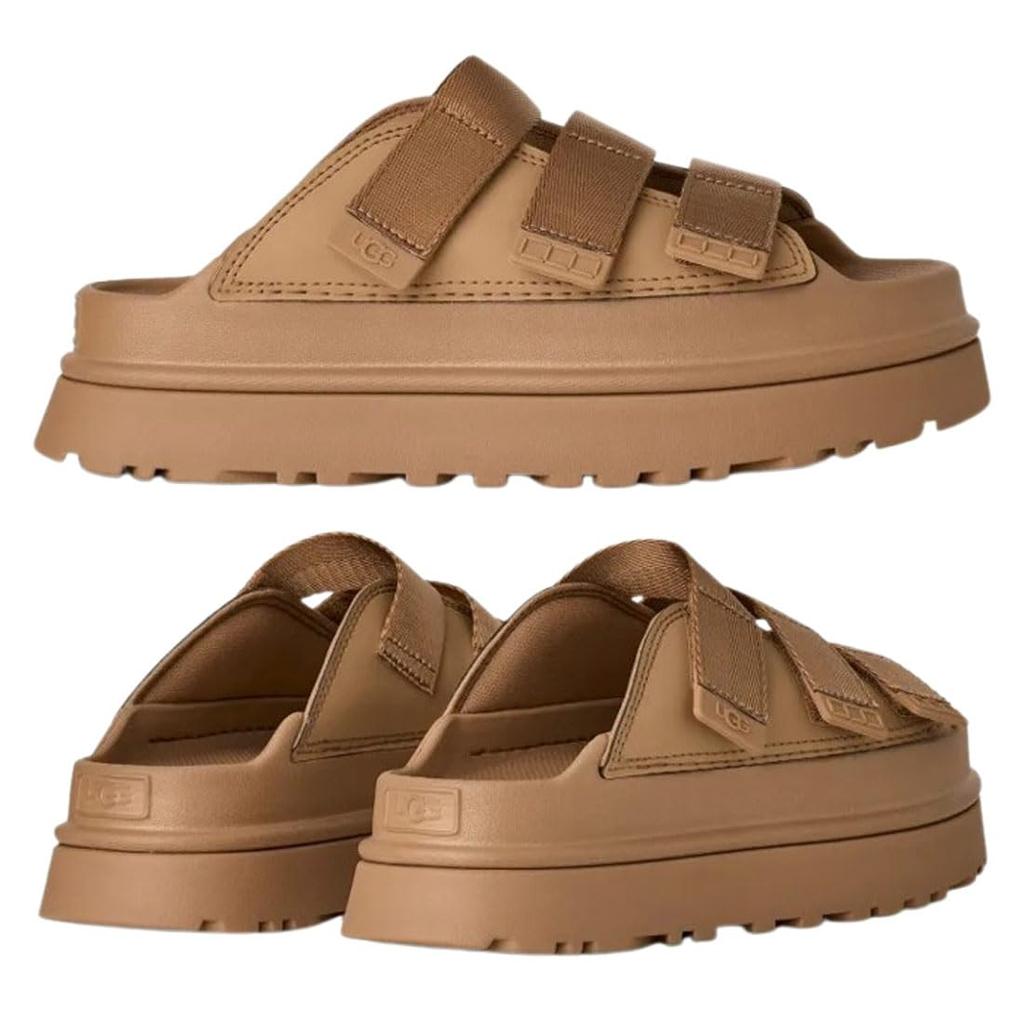UGG Golden Glow Slide Dark Размер US6 Толстые курортные сандалии, Женские, 1167430, Песочный, (23,0 см), Подошва, Легкий, Удобный, Регулируемый, Три ремешка,