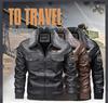 Men's European Winter PU Leather Jacket with Velvet Collar - Large, Warm, Windproof Motorcycle Style