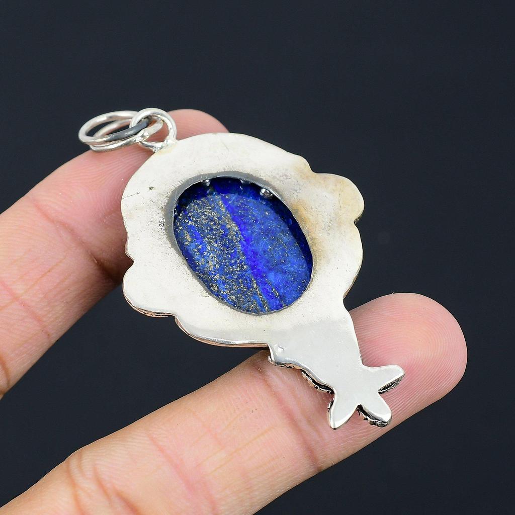 Hochzeitsgeschenk für Sie 925 Silber Natürlicher Lapislazuli Edelstein Anhänger Blume