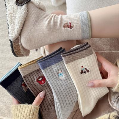 Boneless Socks For Girls Cute Cartoon Embroidery Warm Socks Preppy Style Versatile Stack Stockings