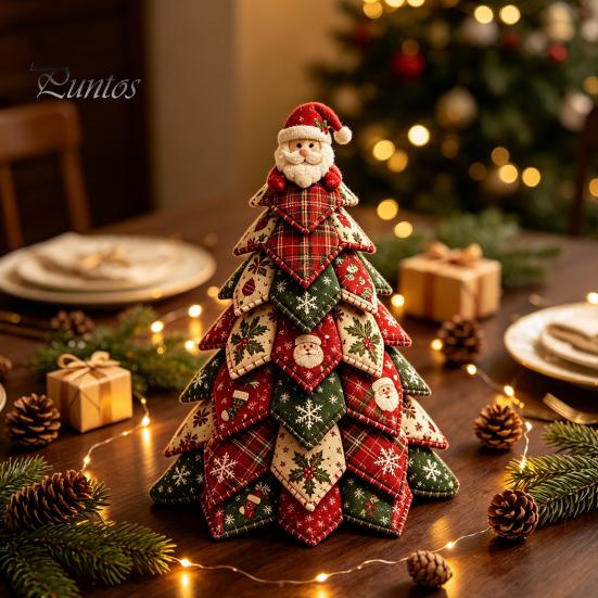 Kits de Manualidades para Decoración del Hogar DIY Kit de Árbol de Navidad de Tela Acolchada, Set de Costura Patchwork Vintage Actividades Educativas Decoración de Mesa para Niños, Hecho a Mano