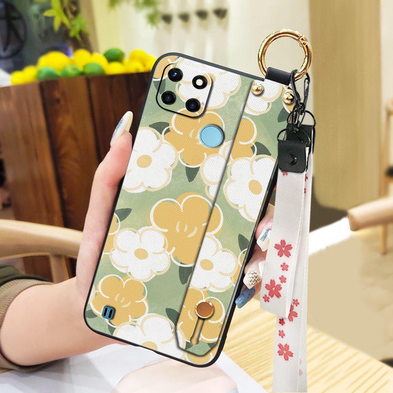Dirt-resistant Fashion Design Phone Case For OPPO Realme C21Y/C25Y Waterproof Phone Holder Wrist Strap Kickstand Lanyard