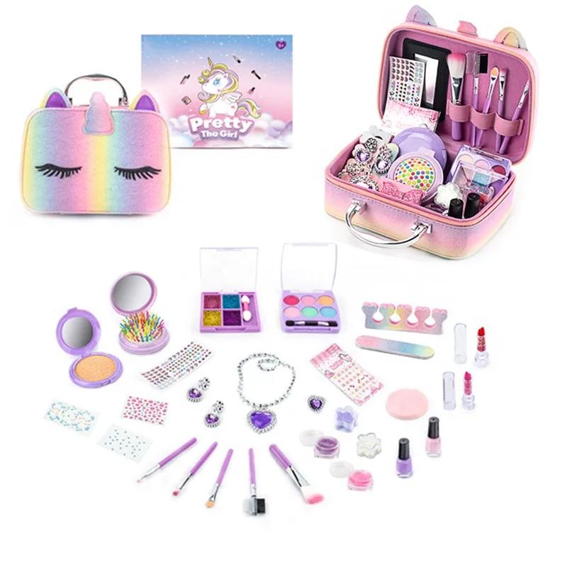 Cosmetics Toy Set Children Make Up Set Safe Washable Princess Beauty Pretend Play Toys Set Bag Nail Polish Real Makeup Kit