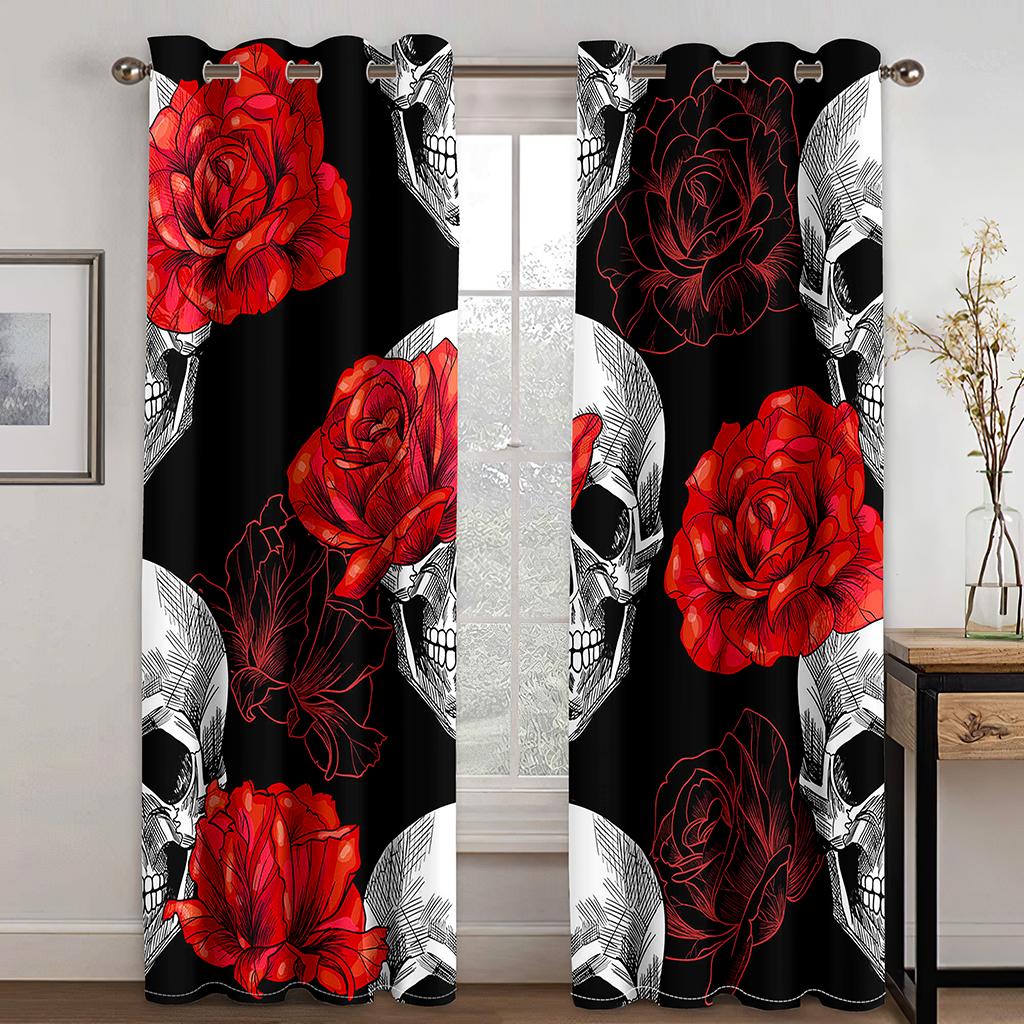 

2Panel Crimson Rose Floral Printed Drapes for Bedchamber Livingroom Space Floor - to - ceiling Windowpane KitchenShuttersWindowpaneGrommetBest 100W130H(CM)40x51in&Grommet Top