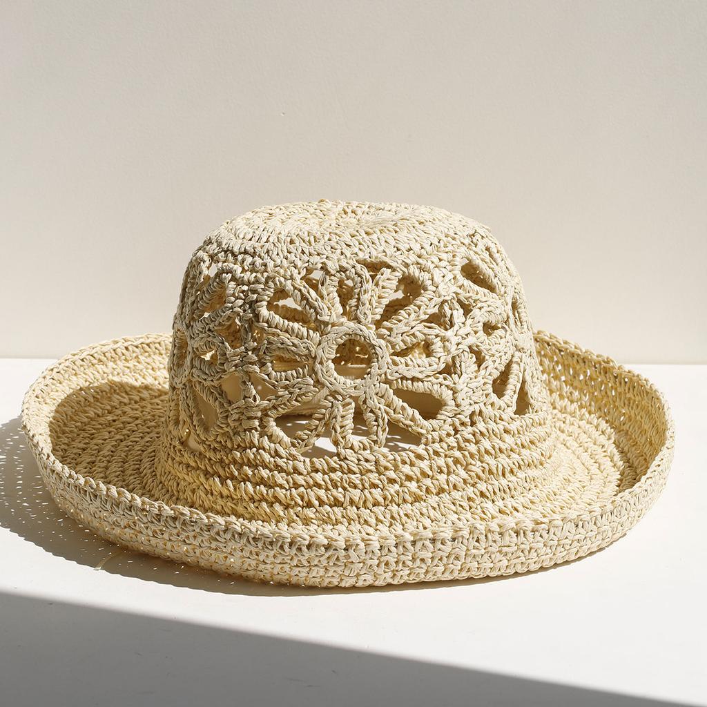 FASHION fiore Fatto a mano Alta qualità Semplice 2026 NUOVO Cappello da sole a tesa larga Cappelli estivi per donna Spiaggia Panama Paglia Cupola Cappello a secchiello