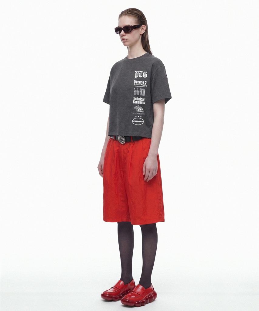 PRINOAR Multi-Logo Semi-Crop Short Sleeve T-Shirt - Charcoal