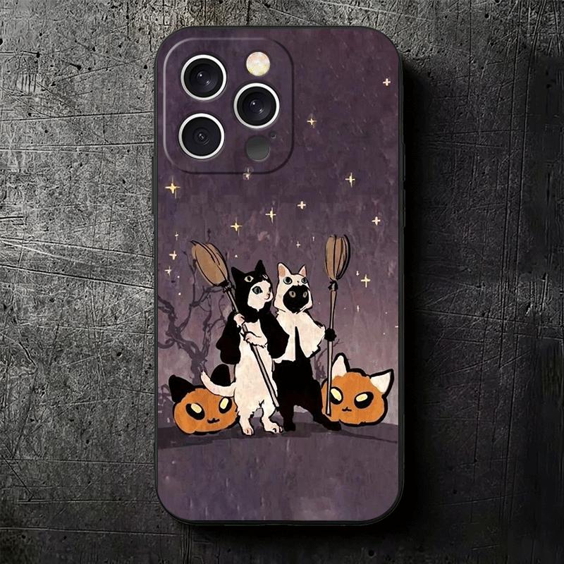 Black Cat Witch Aesthetics Soft Phone Case for iPhone 16 16E 17 Air 15 Pro Max 14 Plus 13 Mini 11 12 7 Black Cover Back Shell